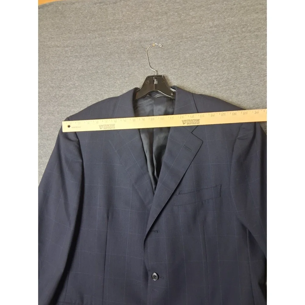 Ermengeldo Zegna Mens Jacket 44R Blue Pinstripe Plaid Wool Sportcoat Blazer